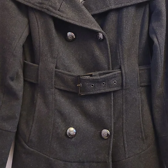 🌬️Guess Grey Ruffle Pea Coat - Picture 3 of 14